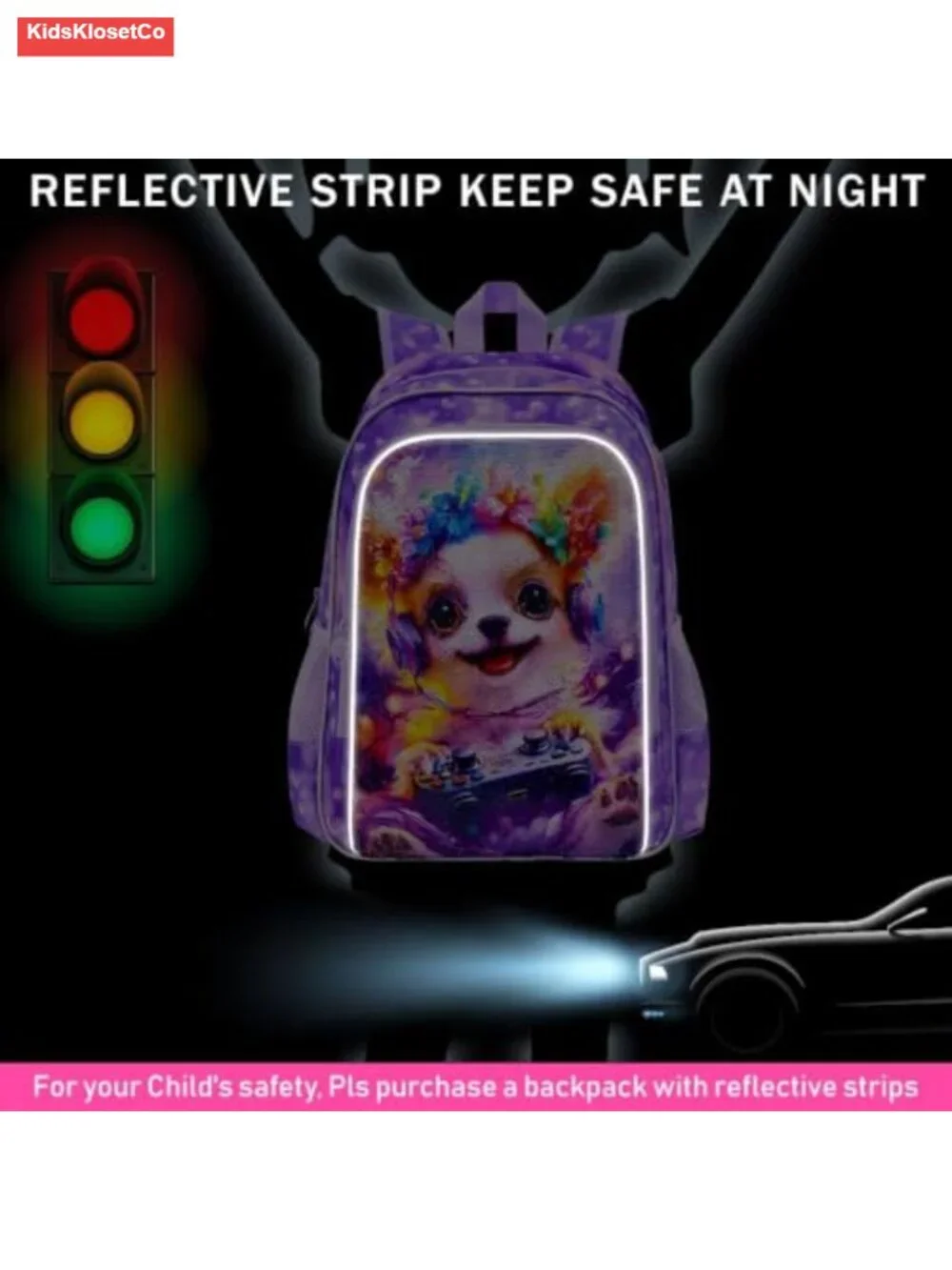 Girls Sequin Dog Backpack Set with Lunch Box